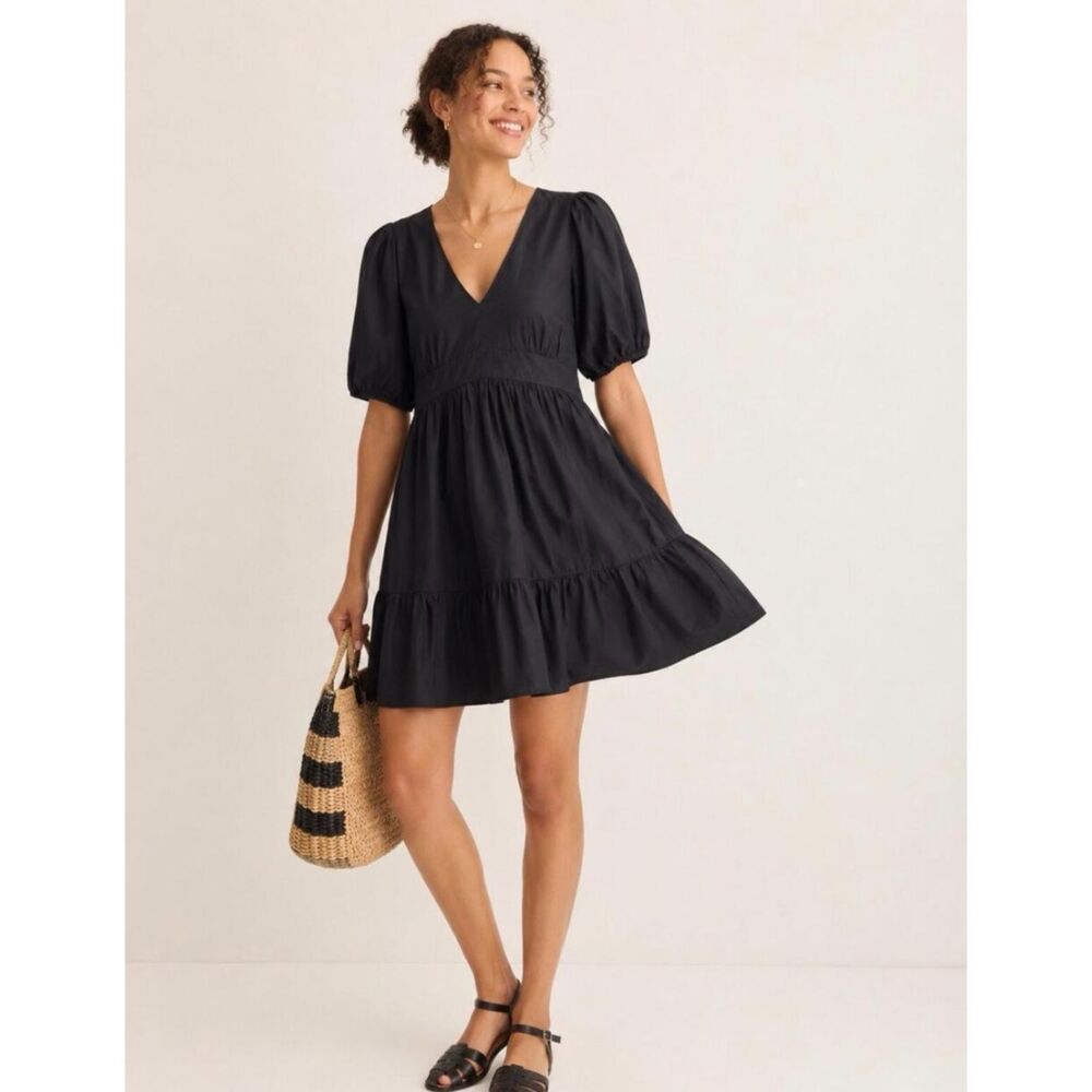 Boden Puff Sleeve Poplin Mini Dress Black sz 10